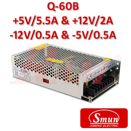 [KIT.SMPS.5V12V.-5V12V] Smun® Industrial SMPS Quadruple Output +5Vdc/5.5A +12Vdc/2A & (-)5Vdc/0.5A (-)12Vdc/0.5A Input 220Vac (Q-60B)